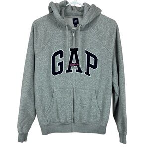 GAP Womens Logo Zip Up Hoodie Gray Black Pink M